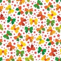 Vector red, green, gold present bow seamless pattern background. Scattered gift bows and stars decorations on white Royalty Free Stock Photo