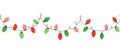 Vector Red Green Holiday Christmas New Year Intertwined String Lights Isolated Horizontal Seamless Border Background