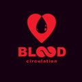 Vector red heart with blood circulation inscription. Medical the