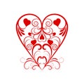 Vector Red Heart With Flower Curl Over White