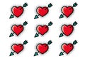 Vector red heart pierced by arrow set Royalty Free Stock Photo