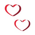Vector red heart with shadow on a white background