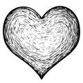 Vector red heart in strokes on white background.