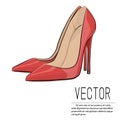 Vector red heels fashion illustration. Glamour female high heel illustration. Leather woman shoes on white backgroun Royalty Free Stock Photo