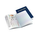 Vector red international passport template with sample personal womans data page