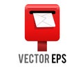 Vector red Japan public mailbox, postbox, letterbox icon with white letter or envelope