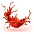 Vector red tomato splashing, juice or paint splash with drops. Blobs, blots with shadow isolated on white background Royalty Free Stock Photo