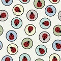 Vector Red Ladybugs in Colorful Circles Seamless Repeat Pattern Royalty Free Stock Photo