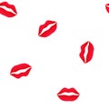 Vector red lips. Seamless pattern on white background.