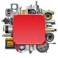 Vector Red Metal Board with Car Parts Royalty Free Stock Photo