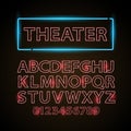 Vector red neon lamp letters font show cinema or theather