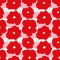 Vector Red oversized florals pattern design, inspired by Marimekko. Bold Florals on Stripes background. Perfect for