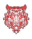 Vector red paper cut illustration with silhouette of angry tiger head. Card with contour roar formidable predator