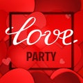 Vector red paper hearts background for Valentines party poster design.