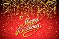 Vector Red Party Background. Happy Birthday Celebration Design, Vector Gold Confetti Elements, Greeting Card Template Colors