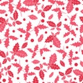 Vector red, pink holly berry holiday seamless pattern background. Great for winter themed packaging, giftwrap, gifts