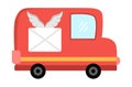 Vector red post truck. Funny transportation for kids. Cute vehicle for delivering mail clip art. Special transport icon isolated