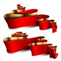 Vector red ribbons with gold stripes