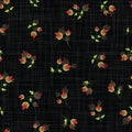 Vector red rose buds ditsy on black fabric texture vector elegant seamless pattern background