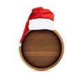 Vector red Santa hat with circle wooden board sign isolated on white background. vector merry christmas card, banner Royalty Free Stock Photo