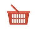 Vector red shopping basket icon isolated on white background. Plastic shop cart design.