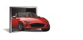 Vector of red sport car out from tv