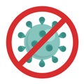 Vector red stoppage sign with virus inside, prohibition symbol with coronavirus, covid-19, Stop Virus logo, isolated