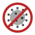 Vector red stoppage sign with virus inside, prohibition symbol with coronavirus, covid-19, Stop Virus logo, isolated