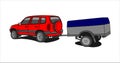 Vector Red SUV With Trailer Royalty Free Stock Photo