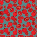 Red Tomatoes seamless repeat pattern on dark blue background