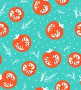 Vector red tomatoes seamless pattern.Grunge hipster food background. Vegetable retro texture for design.