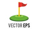 Vector red triangular golf flag and hole icon with green field Royalty Free Stock Photo