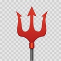 Vector red trident of the Devil isolated on transparent checkered background. Flat style illustration. Royalty Free Stock Photo