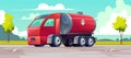 Vector red truck with gasoline in tank. Royalty Free Stock Photo