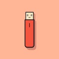 Vector of a red USB stick on a pink surface, in a flat design style Royalty Free Stock Photo