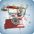 Vector red vintage telephone & floral ornament Royalty Free Stock Photo