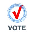 Vector red vote label. poll icon.