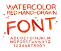 Vector red watercolor font, handwritten letters. ABC