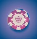 Vector red white casino poker chips with luminous light elements, top view. Retro purple effect. Poker club text, vintage