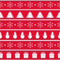 Vector red and white Christmas seamless pattern. Horizontal seam