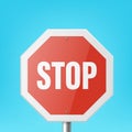 Vector Red and White Round Prohibition Sign Icon - Stop. Stop Traffic Sign Frame Closeup on a Blue Sky Background Royalty Free Stock Photo