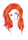 Redheaded woman`s face. Sketch