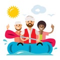 Vector Refugee migrants boat. Illegal migration. Flat style colorful Cartoon illustration.