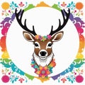 Reindeer Rainbow: A Vector Vision of Floral Majesty