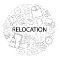 Vector Relocation pattern with word. Relocation background