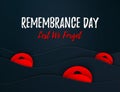 Vector Remembrance Day web layered banner. Paper cut Red Poppy flower International symbol of Peace. Anzac, Memorial