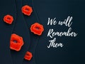 Vector Remembrance Day web layered banner. Paper cut Red Poppy flower International symbol of Peace. Anzac, Memorial