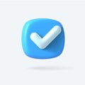 Vector Render 3d of Right Check Mark box. Blue Approvement icon or emblem.