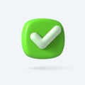 Vector Render 3d of Right Check Mark box. Green Approvement icon or emblem.