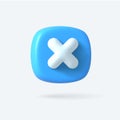 Vector Render 3d of Right Cross Icon. Blue color. Approvement icon or emblem.